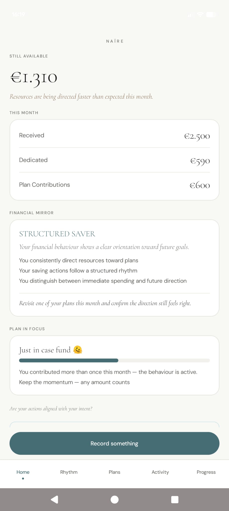 NAÏRE financial wellbeing app home screen