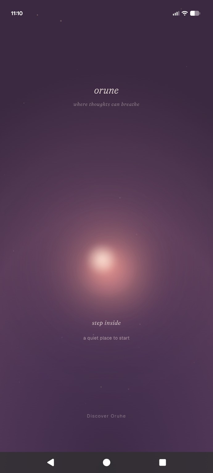 Orune welcome screen in a dusk atmosphere